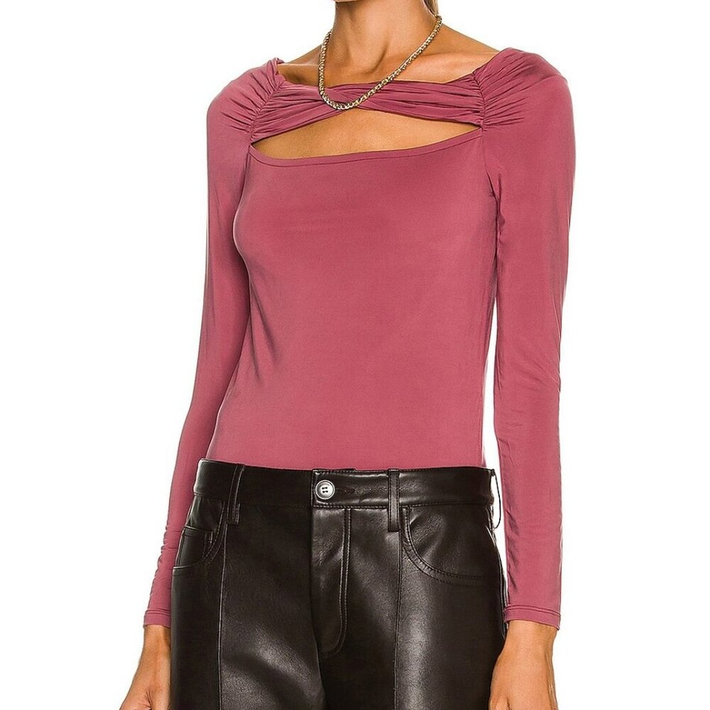 NEW JONATHAN SIMKHAI STANDARD Ishani Slinky Jersey Long Sleeve Twist Top Plum S